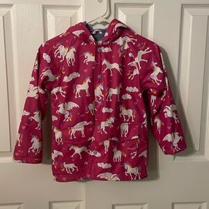 Hatley Button-up Printed Rain Jacket Rainbow Unicorn Size 7